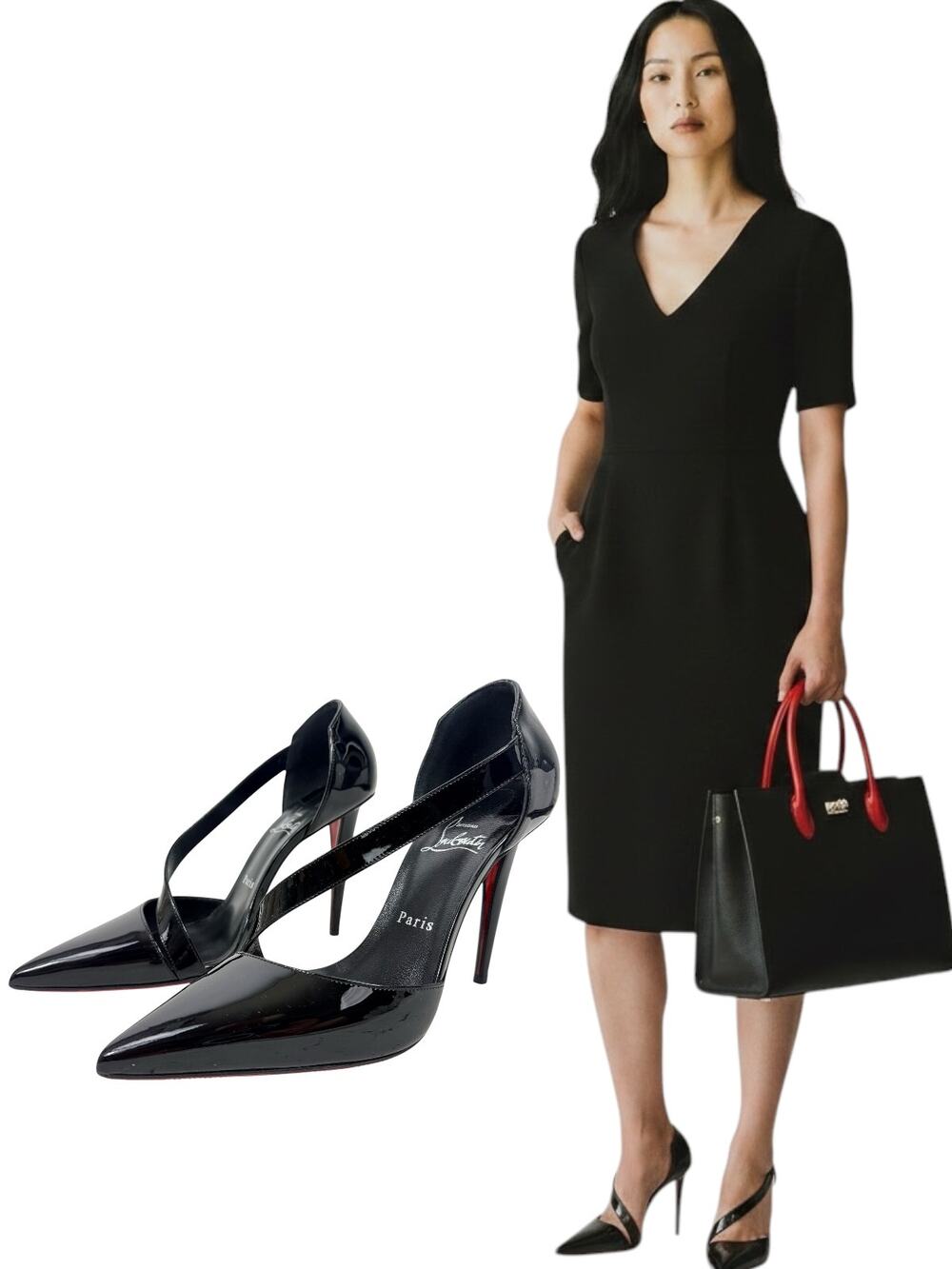 Christian Louboutin Astrid Asymmetric Patent Leather Pumps Black Size 38.5